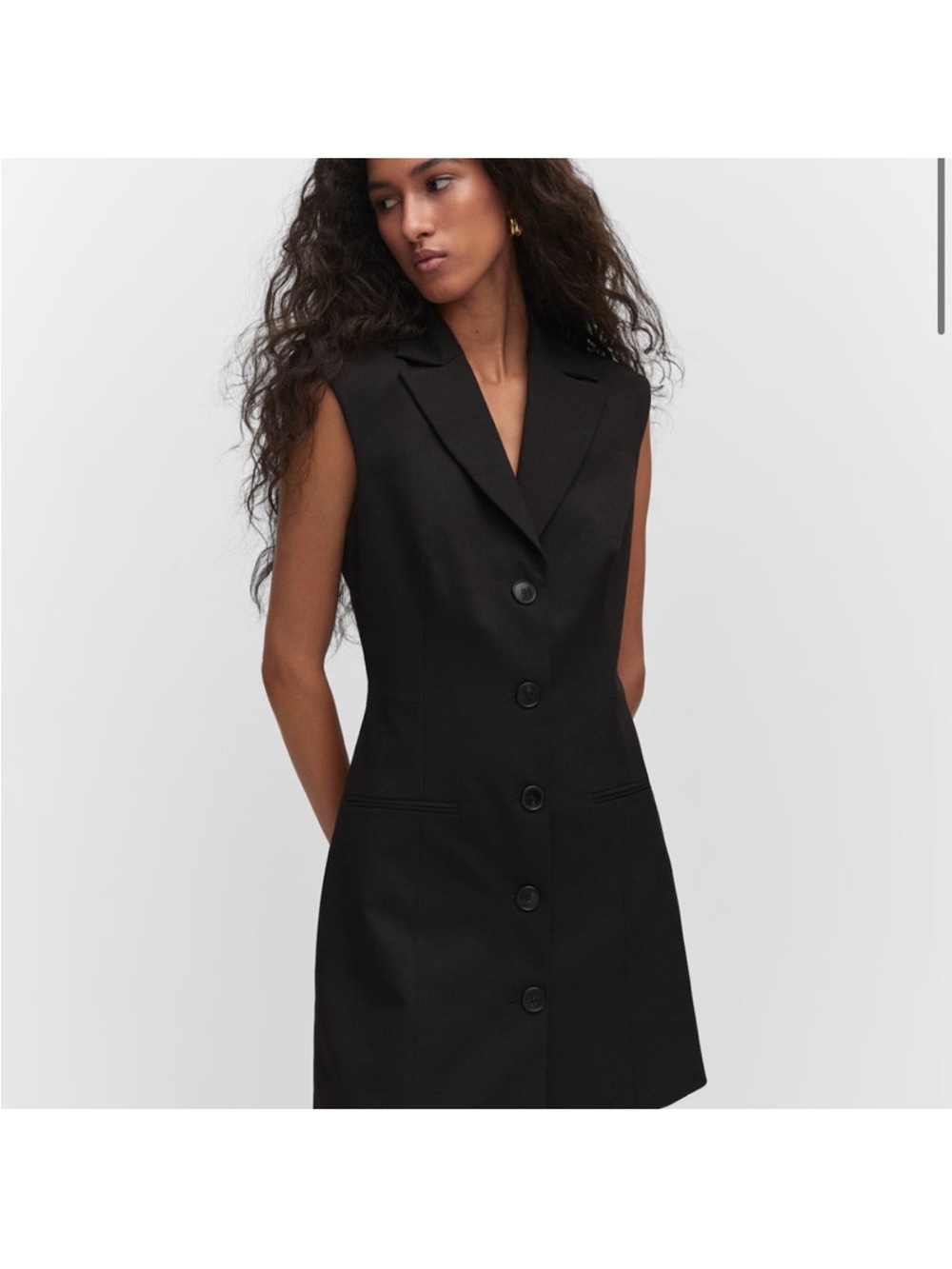 Mango Black Sleeveless Button-Front Notch Collar Mini Dress Women’s 4